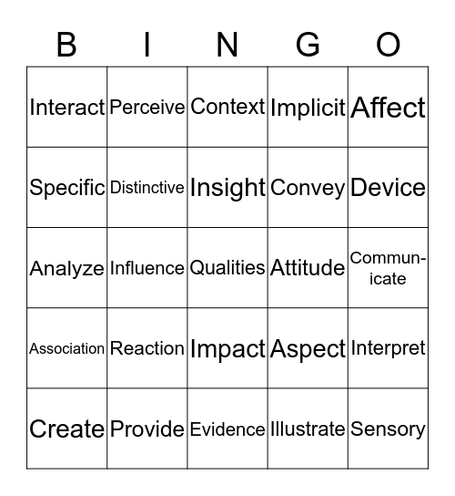 Academic Vocabulary  Bingo Card