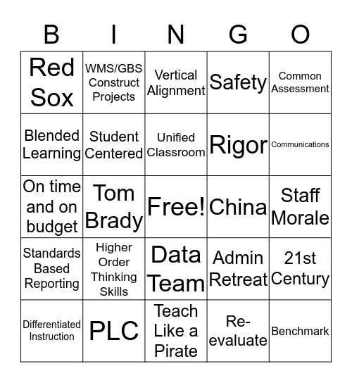 WHS welcome back bingo Card
