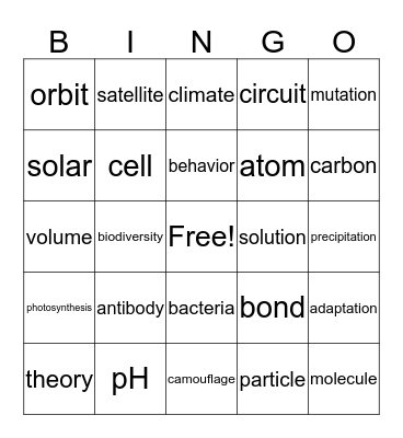 Science Bingo Card