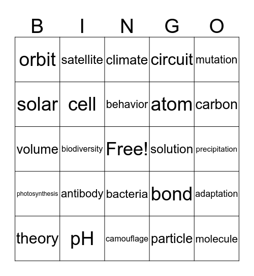 Science Bingo Card