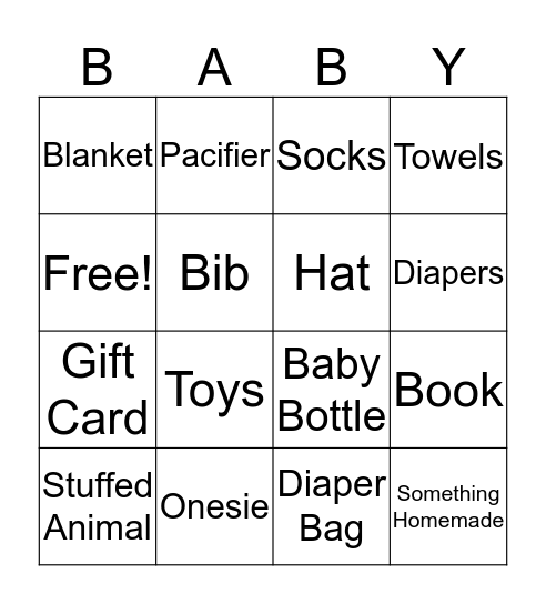 Courtney's Baby Shower Bingo Card