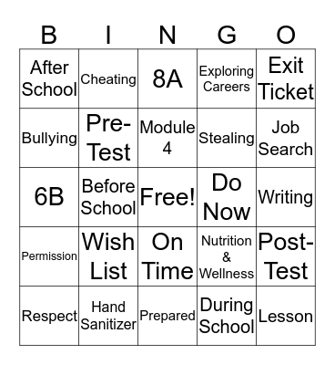 Have you read your "Letter to Parents"? Bingo Card