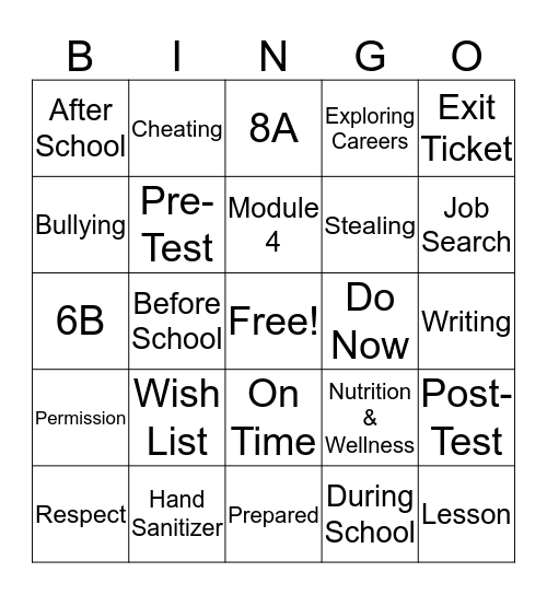 Have you read your "Letter to Parents"? Bingo Card