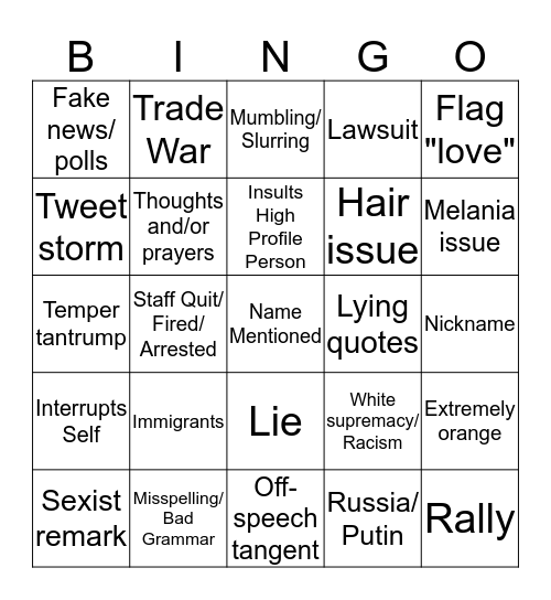 TRUMP CARD Bingo Card