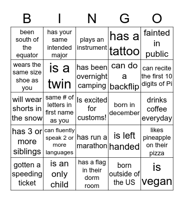 Get to know your hall! Bingo Card