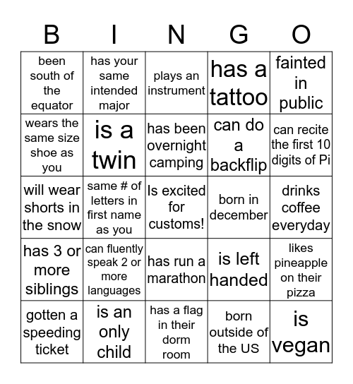 Get to know your hall! Bingo Card