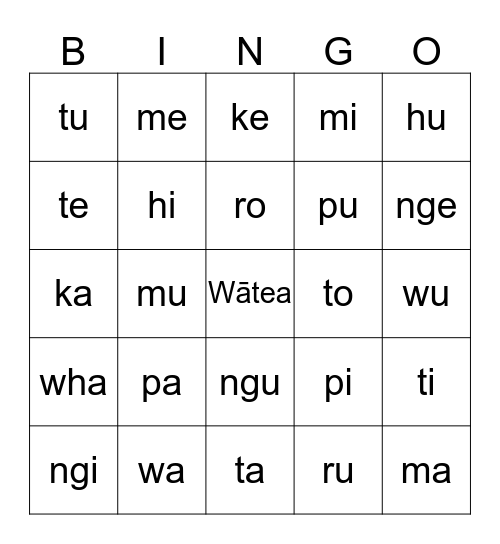 Te Ārapū Māori Bingo Card