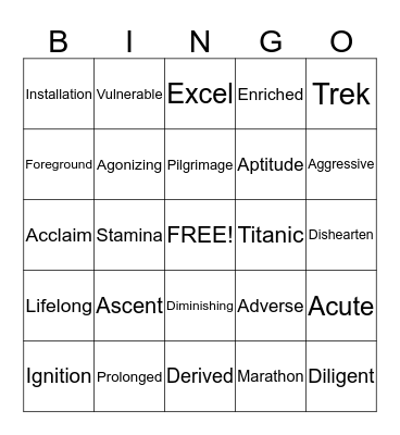 Vocabulary Words Bingo Card