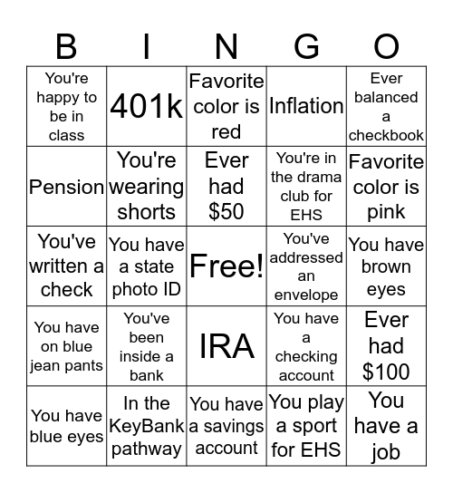 KeyBank Pathway Bingo Card
