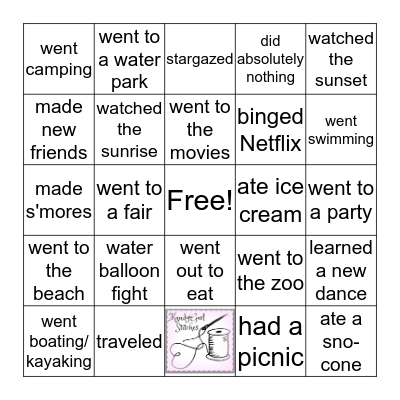 Summer Checklist Bingo Card