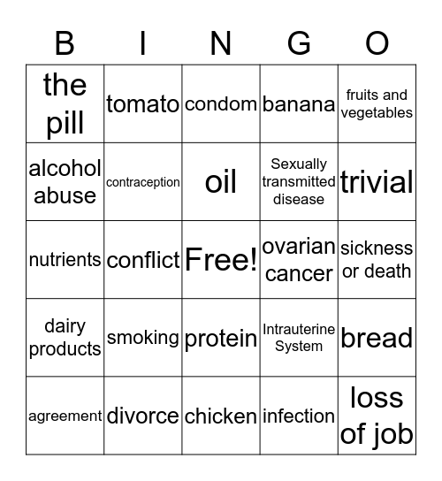 G9 Health Bingo Card