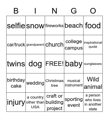 Cell Phone Photo Bingo Card