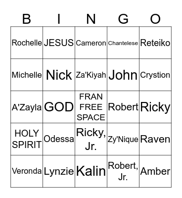 TETE'S FAMILY FUN Bingo Card