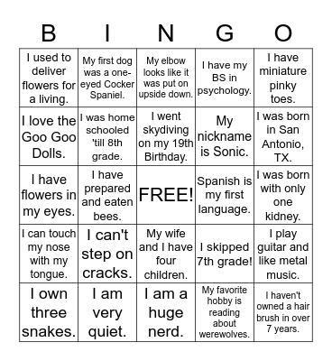 Employee Facts Bingo Card