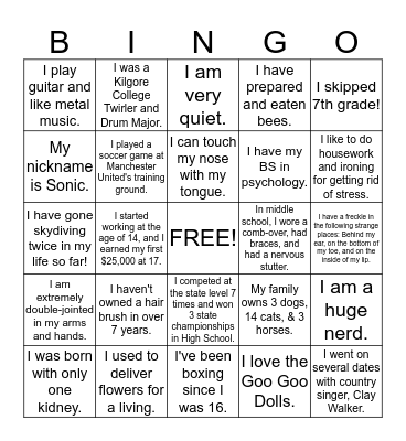 Employee Facts Bingo Card