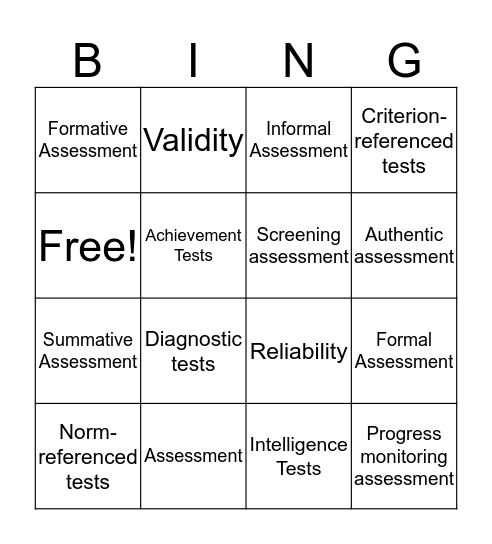 REA4348 Assessment Bingo Card