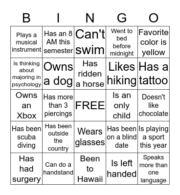 People Bingo Card