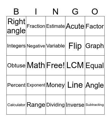 Welcome Back to Math 2019-2020 Bingo Card