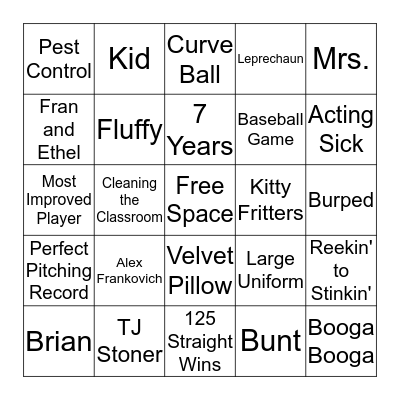 Skinnybones Bingo Card