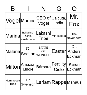 STATE OF WONDER Bingo Card