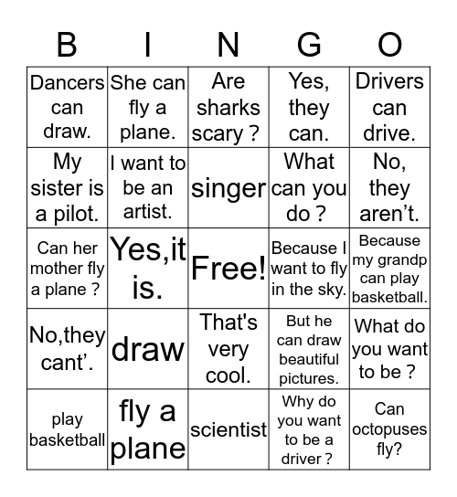 Ocean animals & Jobs Bingo Card