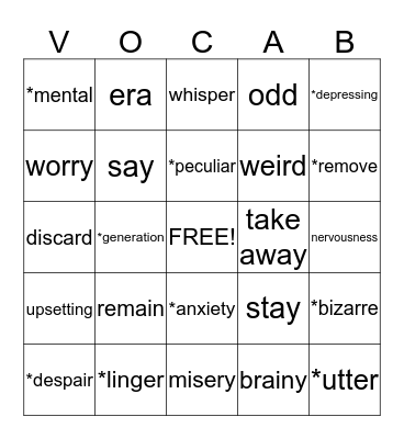 WorkShop 6 Poe: The Master of Horror Bingo Card