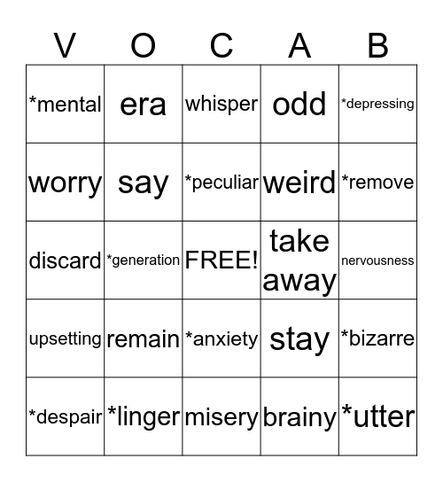 WorkShop 6 Poe: The Master of Horror Bingo Card