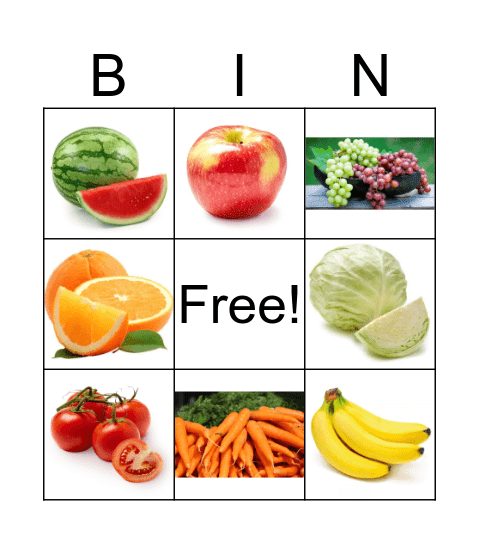 En El Mercado (Frutas y Verduras) Bingo Card