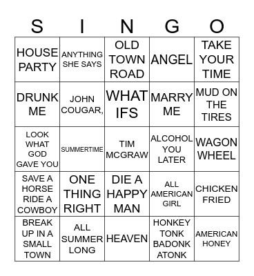 413 AMERICAN COUNTRY Bingo Card
