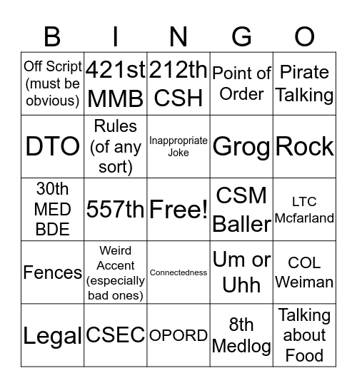 Mr. Vice Says the Darndest Things Bingo Card