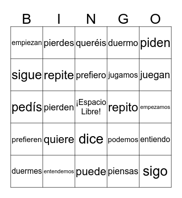 Bingo: Boot verbs! Bingo Card