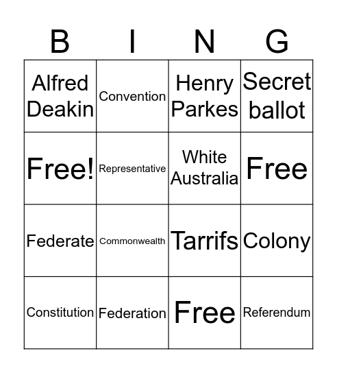 Federation Bingo Card