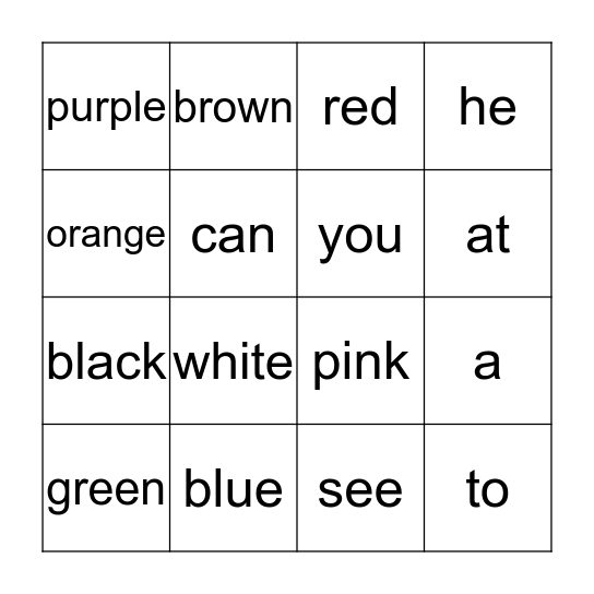 First 20 Sight Words Bingo Card