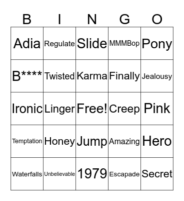 90's One Word Wonders Bingo Card