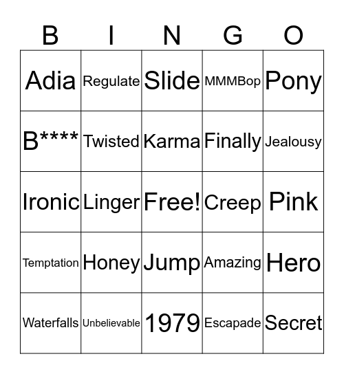 90's One Word Wonders Bingo Card
