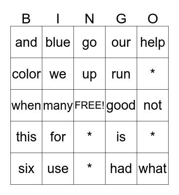SIGHT WORD 1 Bingo Card