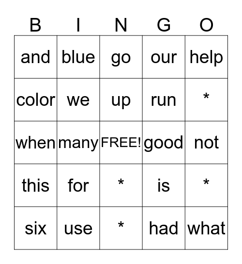 SIGHT WORD 1 Bingo Card