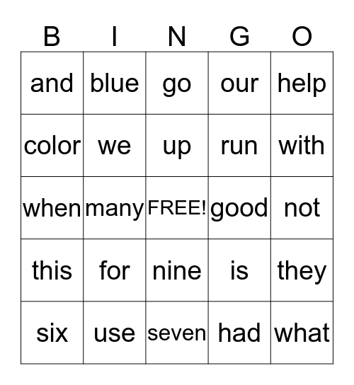 SIGHT WORD 1 Bingo Card