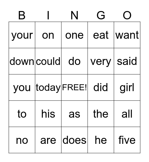 WORD LIST 2 Bingo Card
