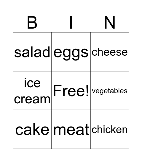 food Bingo Card