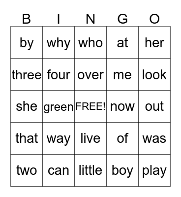 WORD LIST 3 Bingo Card