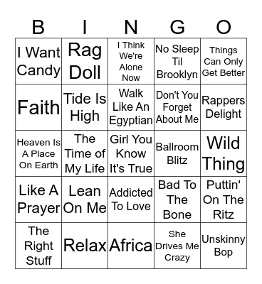 Bar Bango 80s Bingo Card