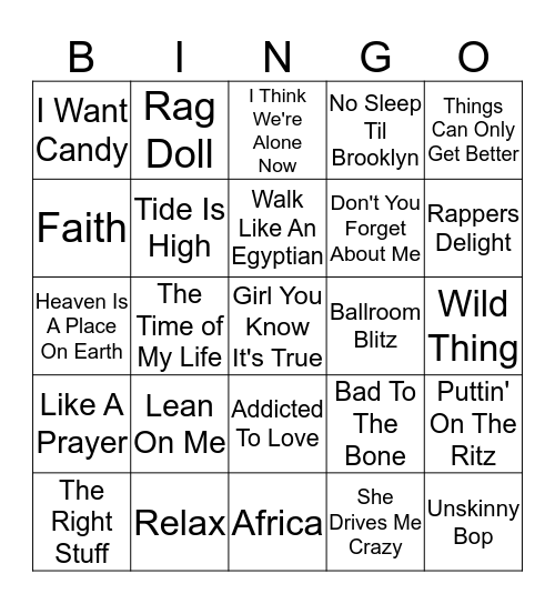 Bar Bango 80s Bingo Card