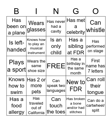 Bingo to Meet You... FDR AM RAP Bingo Card