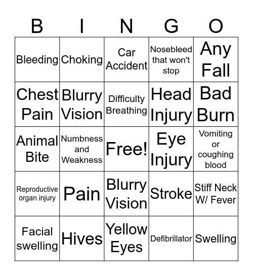 Triage Bingo Card