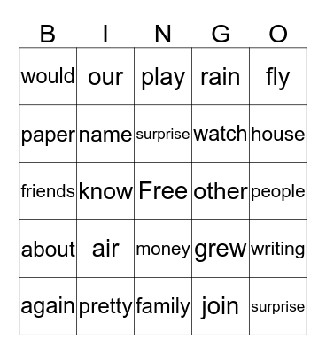 First Grade--Theme 4 Bingo Card