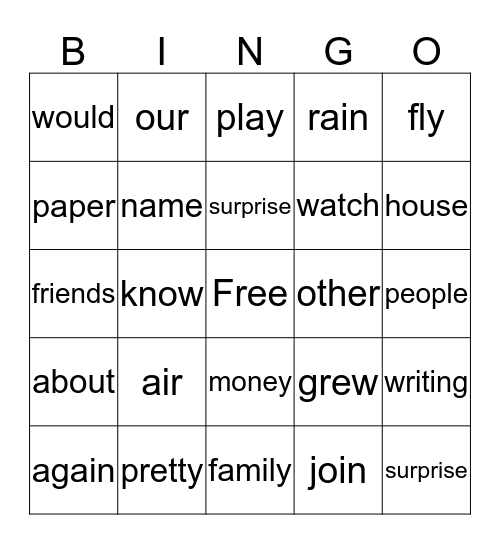 First Grade--Theme 4 Bingo Card
