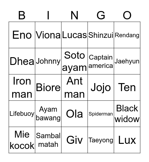 Punya eno Bingo Card