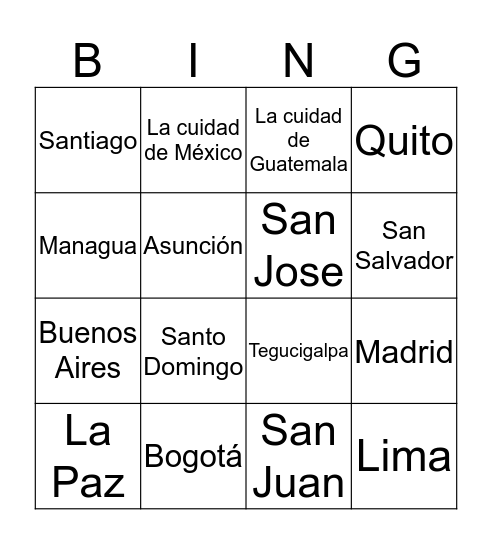 Los capitales Bingo Card
