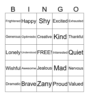 Sharing Our Feelings BINGO Card